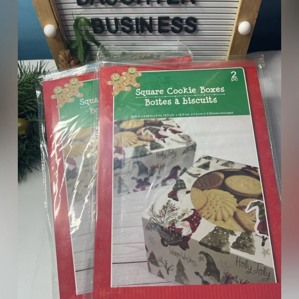 Holiday Gnome Cookie Gift Boxes – 2 Pack (Square 6.25”)